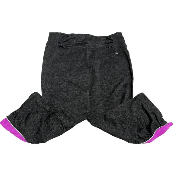 TANGERINE HI-RISE CROP LEGGINGS, WOMENS, M, HEATHER GREY, PURPLE TRIM, ANKLE ZIP - Picture 5 of 11